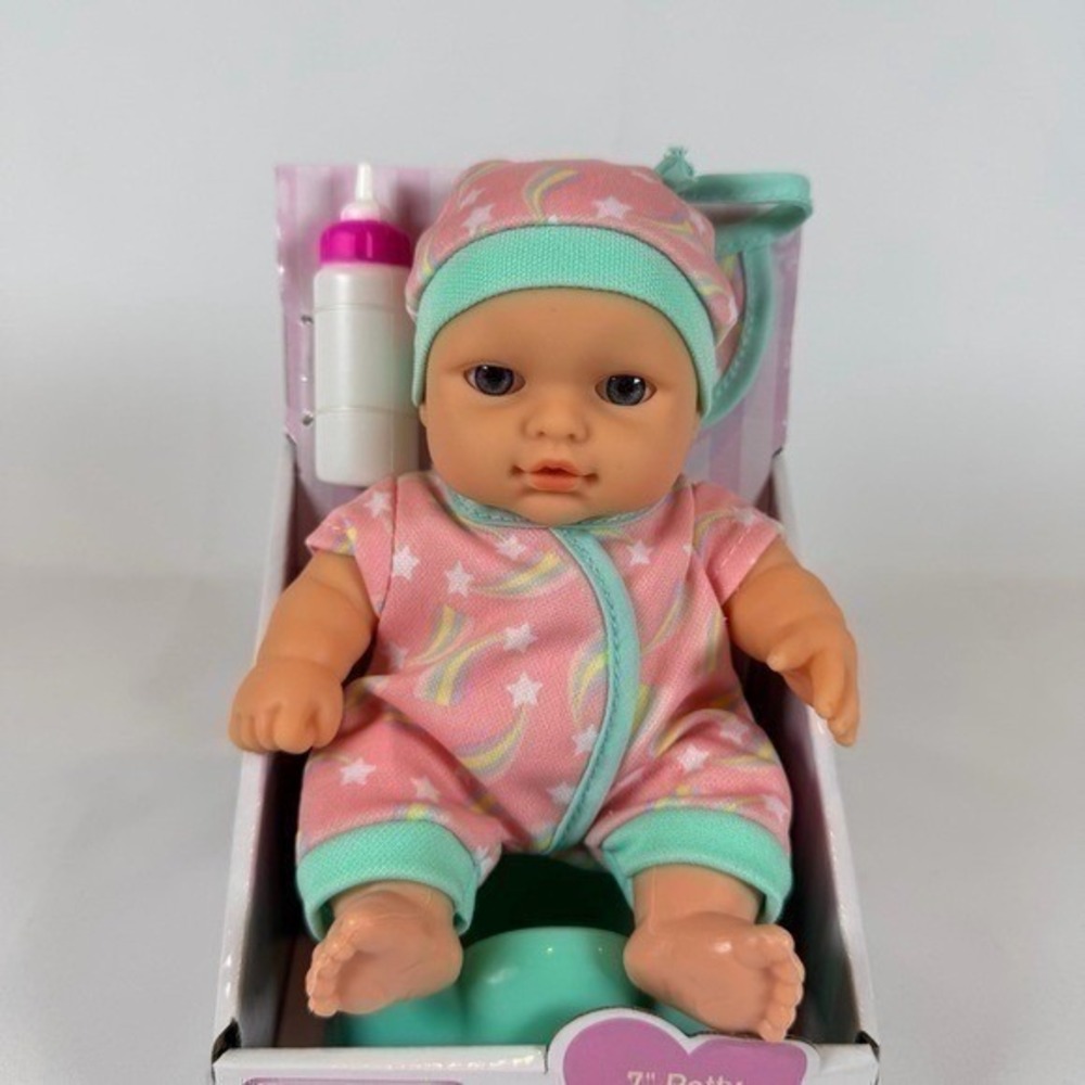 Dream Collection Gigo 7 inch Potty Baby Doll Set Pink Rainbow Rompe Bottle Potty